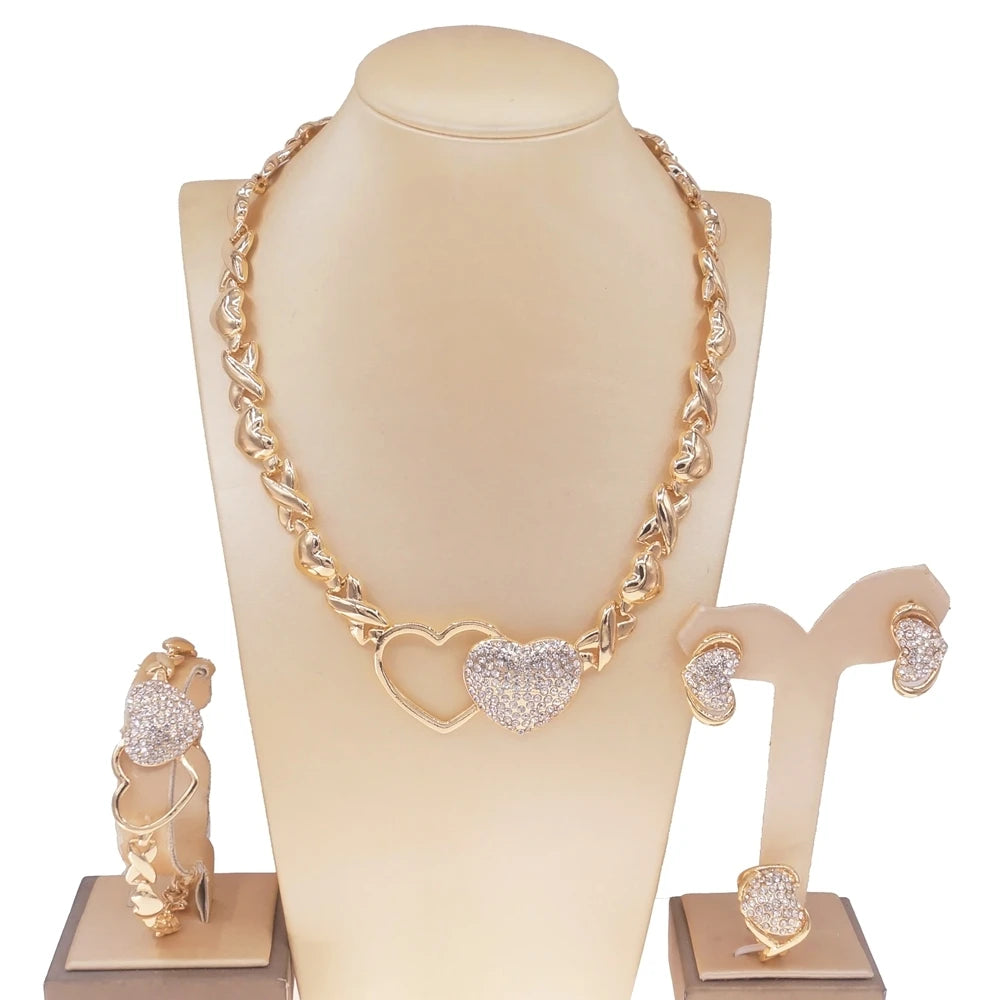 Zhuerrui Big Heart Xoxo Gold Plated Jewelry Set I Love You Hugs and Kisses Wedding Party Indian Bridal Fine Jewellery Sets X0134