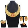 Zhuerrui Italian Gold Plated Jewelry Set Layered Fan Gradient Floral Crystal Necklace Earrings Bracelet Ring Women Party I00001