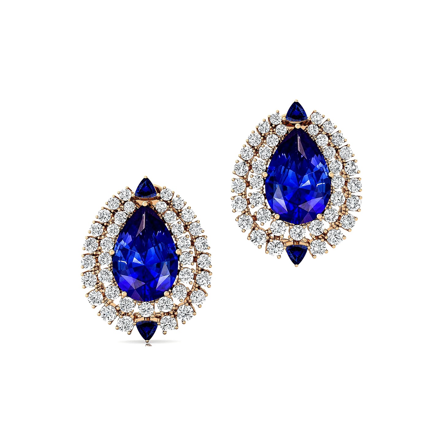 Classic 18K Solid Rose Gold Earrings Cute Trendy Women's Fine Studs Halo Pear Shaped Lab Grown Blue Sapphire OEM Anniversary