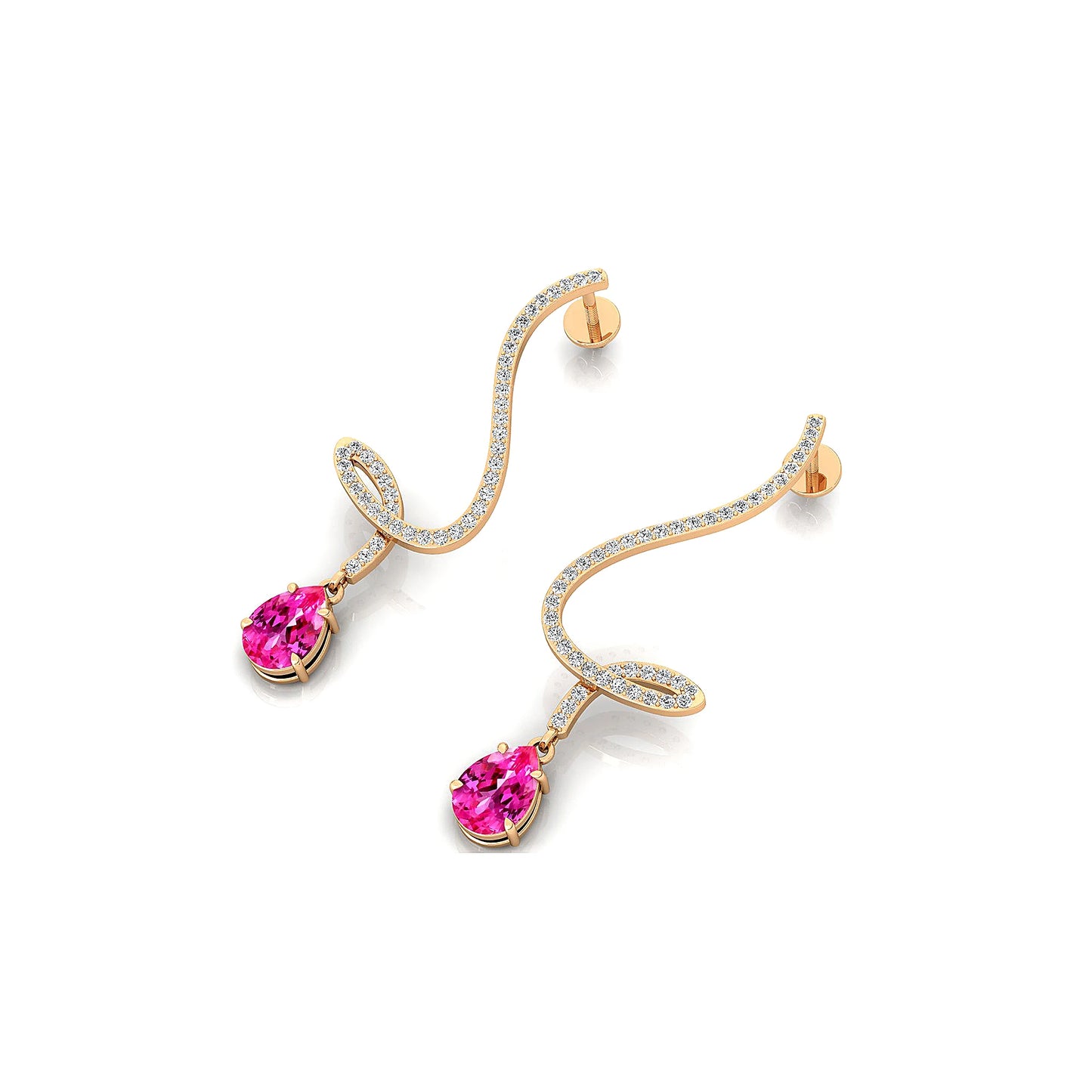 Lab Grown Pink Sapphire Gemstone & Natural Diamonds Classic Design 18K Gold Drop Earrings Trendy Birthstone Wedding Wear Earring