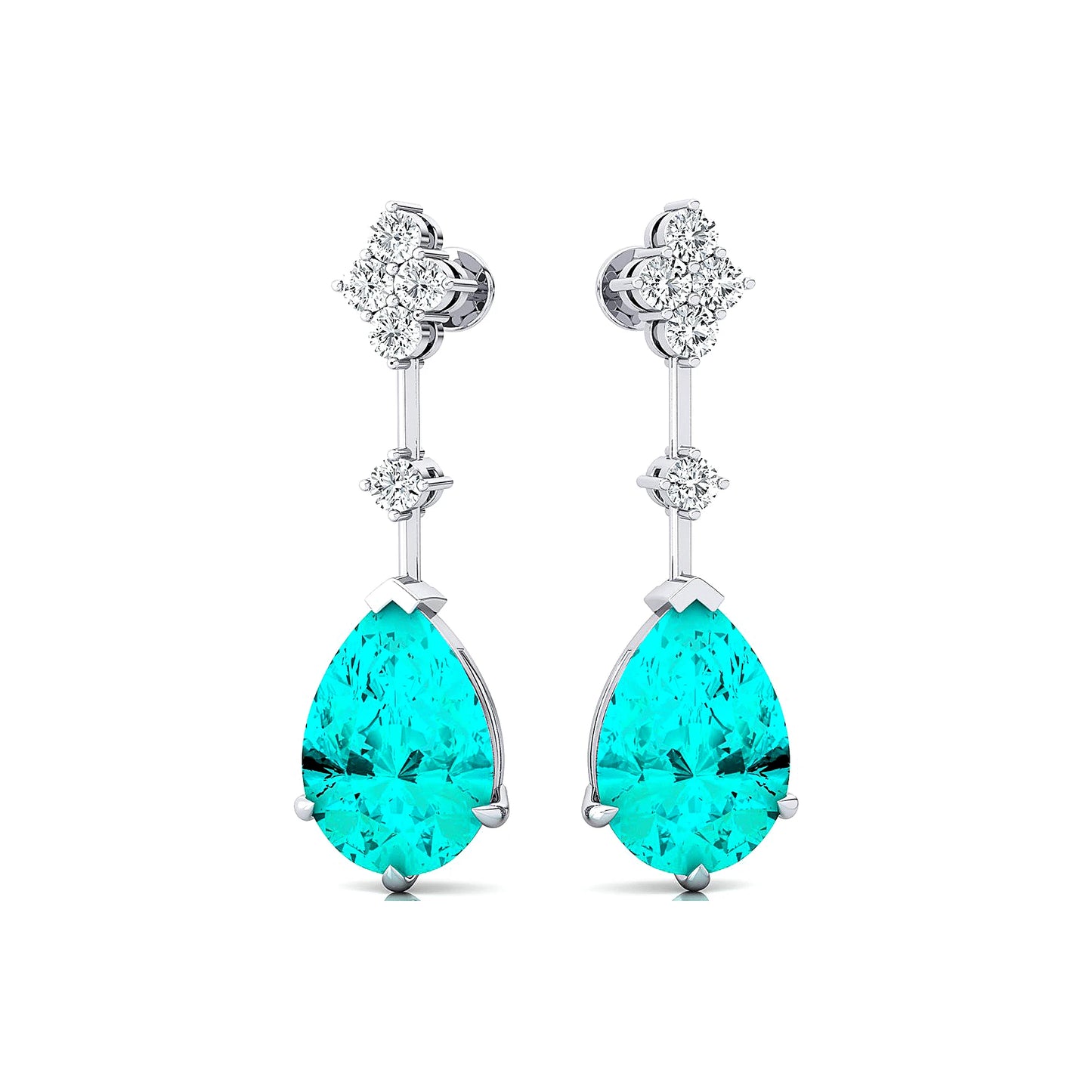18k Solid Gold Lab Grown Paraiba Tourmaline Gemstone Real Certified Diamonds Rhodium Plated Luxurious Cute Tear Drop Earrings