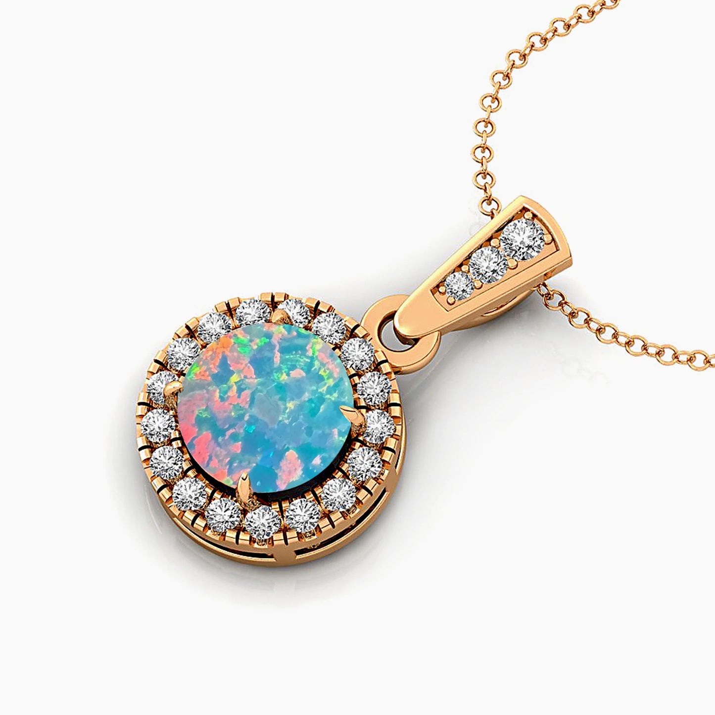Brilliant Cut Ethiopian Opal Natural Luxurious 14k Rose Gold Rhodium Plated Cute Charm Pendant Necklace