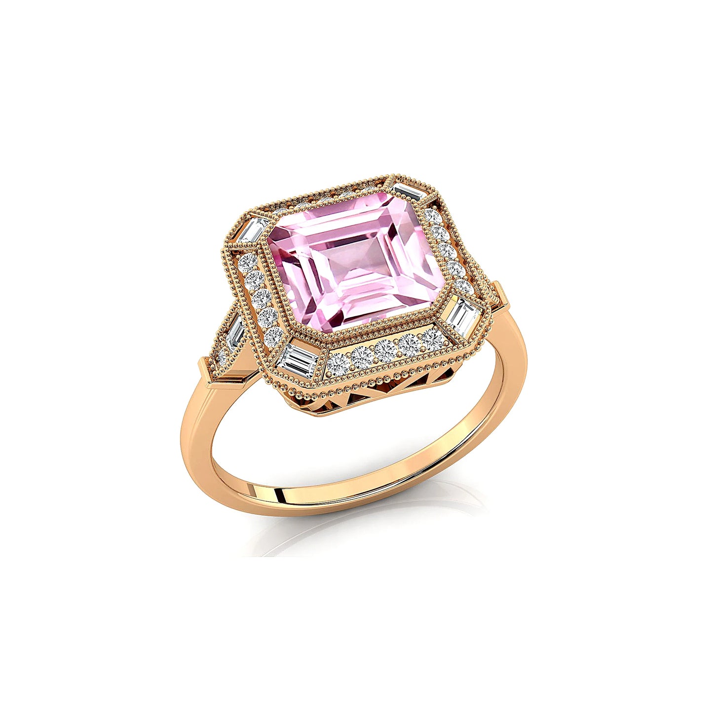 18k Solid Gold Engagement Rings Natural Morganite Gemstone Real Diamonds Wedding Gift Rhodium Plated Solitaire Halo Ring For Her