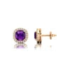 Natural February Birthstone Amethyst Gemstone & Real Diamonds Studded 18k Solid Gold Rhodium Earring Studs Women's Gift