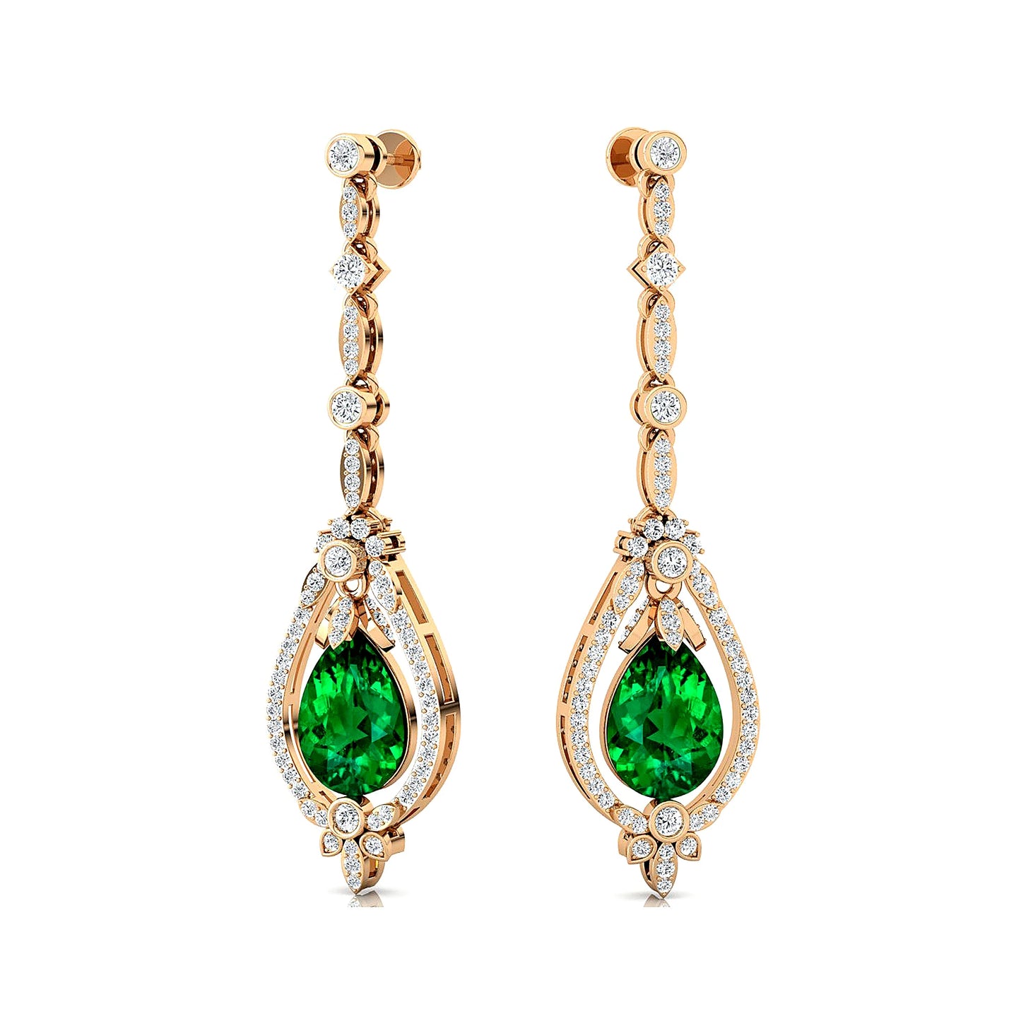 Luxurious Lab Grown Emerald Gemstone Real Diamonds Drop Dangle Earrings Solid Gold Rhodium Plated Fine Jewelry for Women Party