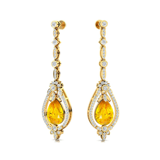 Dainty Drop Earrings Pear Cut Lab Created Yellow Sapphire and Real Diamonds Earrings 18k Solid Gold Rhodium Plated Wedding Gift