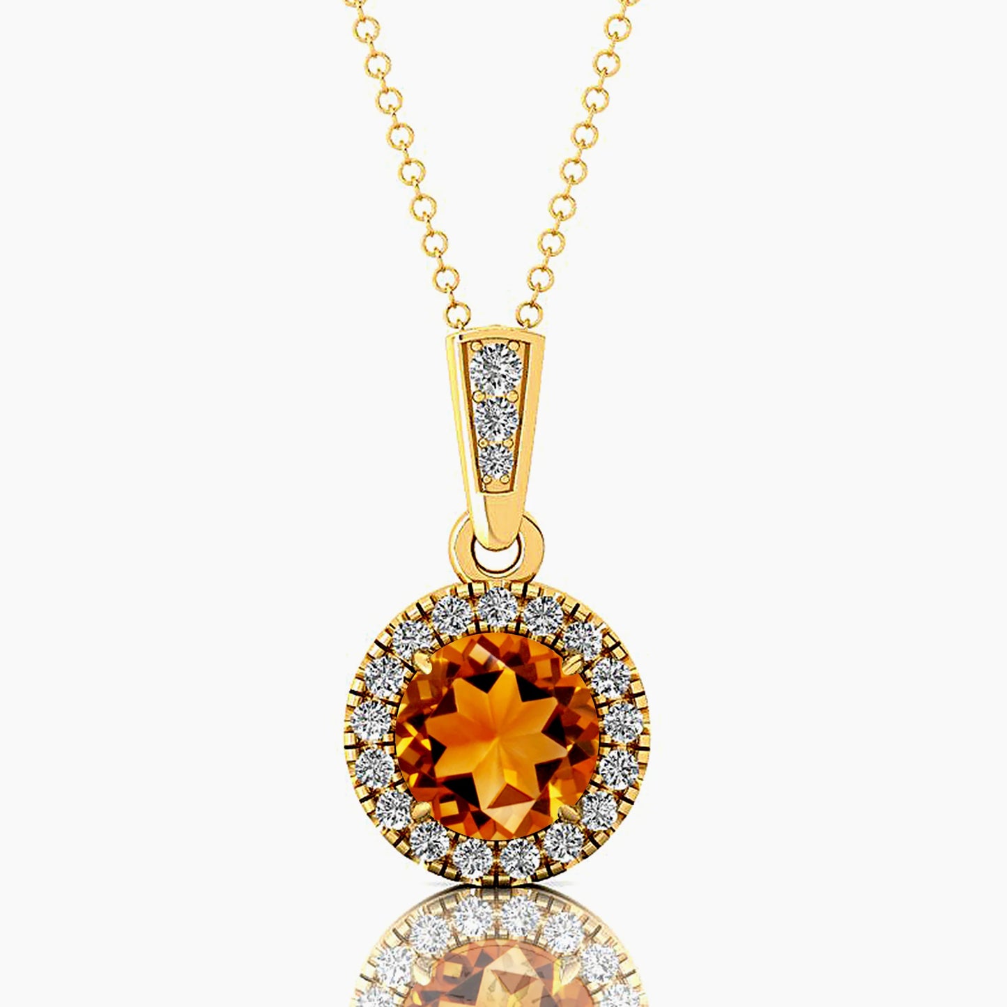 Classic Cute Design Cut Citrine Gemstone Halo Solitaire Charm's Pendant Necklace 14K Solid Gold Rhodium Plated Natural Diamonds