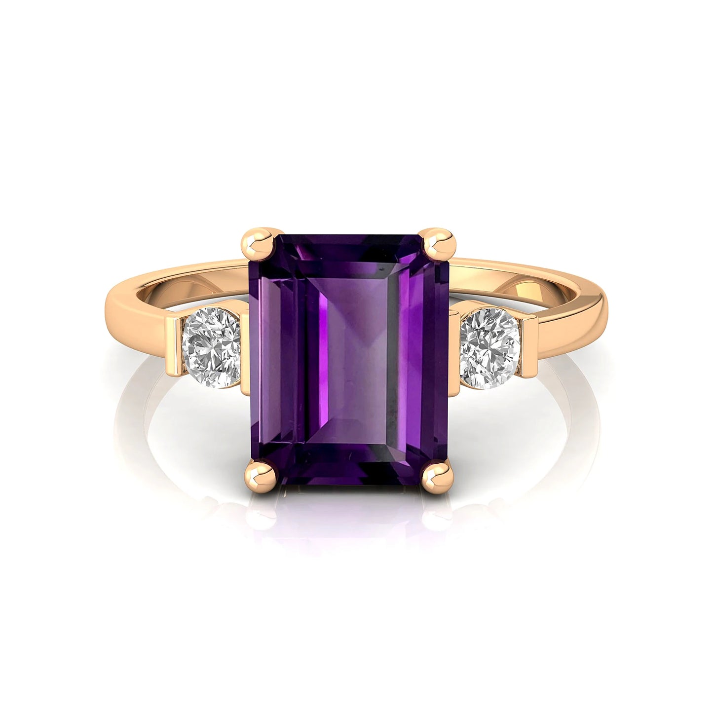 Customized 14k 18k Solid Yellow Gold 7x9 Emerald Cut Amethyst Gemstone Rings for Wedding and Gift Occasions