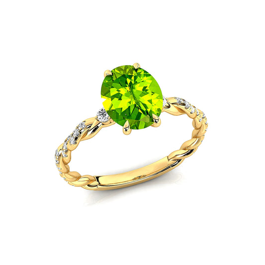 Fashionable Design Natural Peridot Gemstone Real Diamond Dainty Rings 18K Solid Gold Rhodium High Quality Fine Jewelry Party