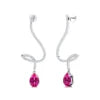 Lab Grown Pink Sapphire Gemstone & Natural Diamonds Classic Design 18K Gold Drop Earrings Trendy Birthstone Wedding Wear Earring