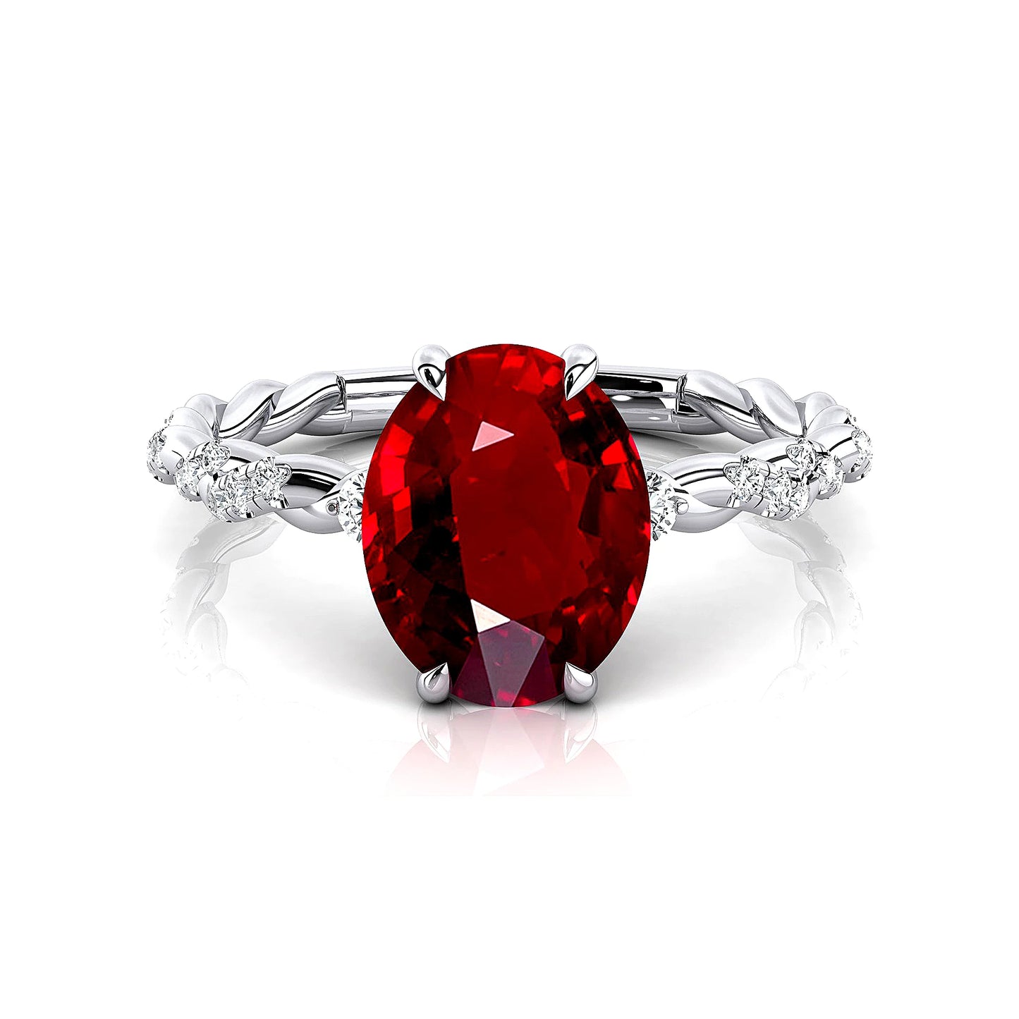 Flawless Design July Birthstone Lab Grown Ruby Gemstone Dainty Rings 18k Solid Gold Rhodium Plated Classic Wedding Style 0.17