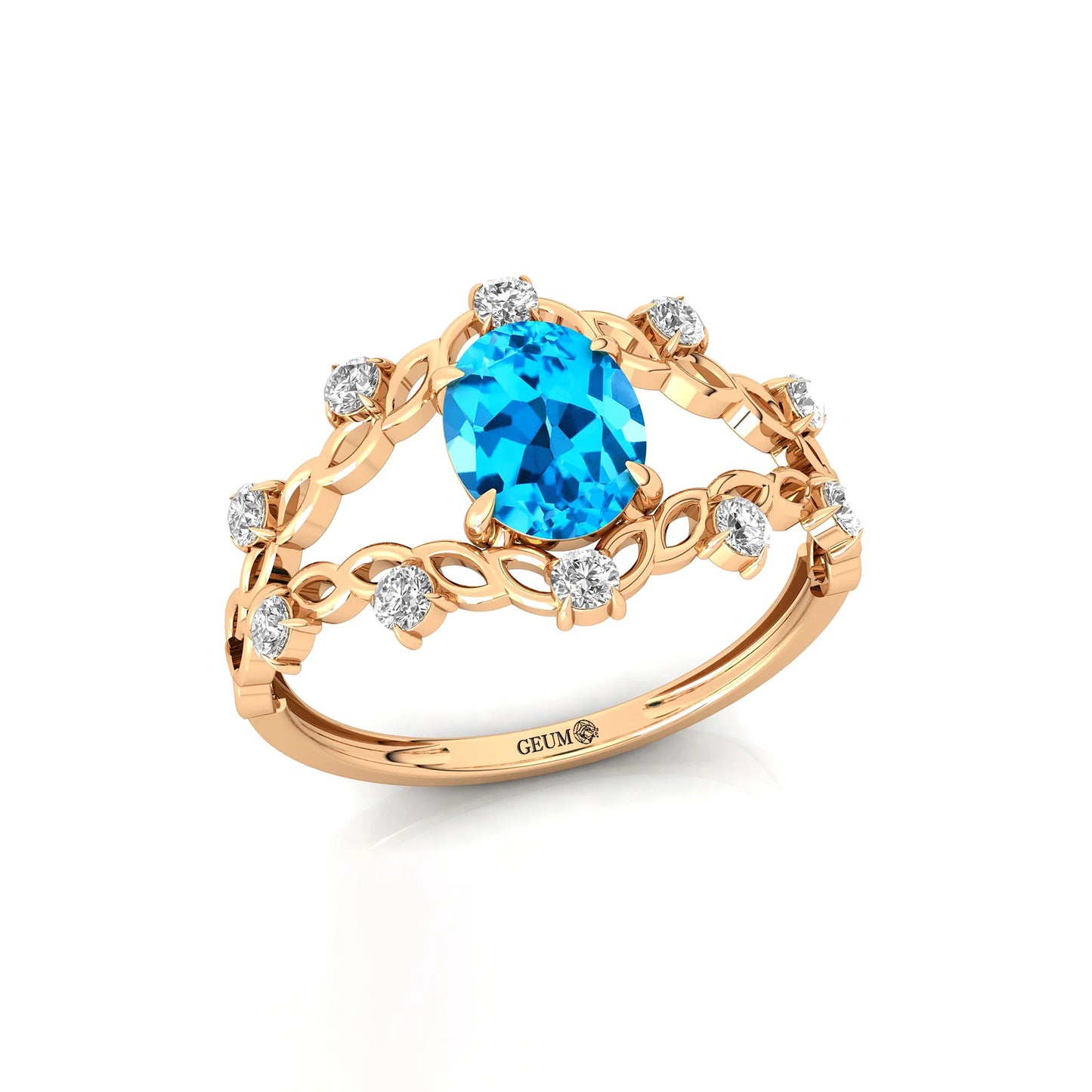 14Kt Solid Gold Classic for Swiss Blue Topaz Gemstone Rings Real Diamonds Women's Engagement Wedding OEM Jewelry Valentine's Day