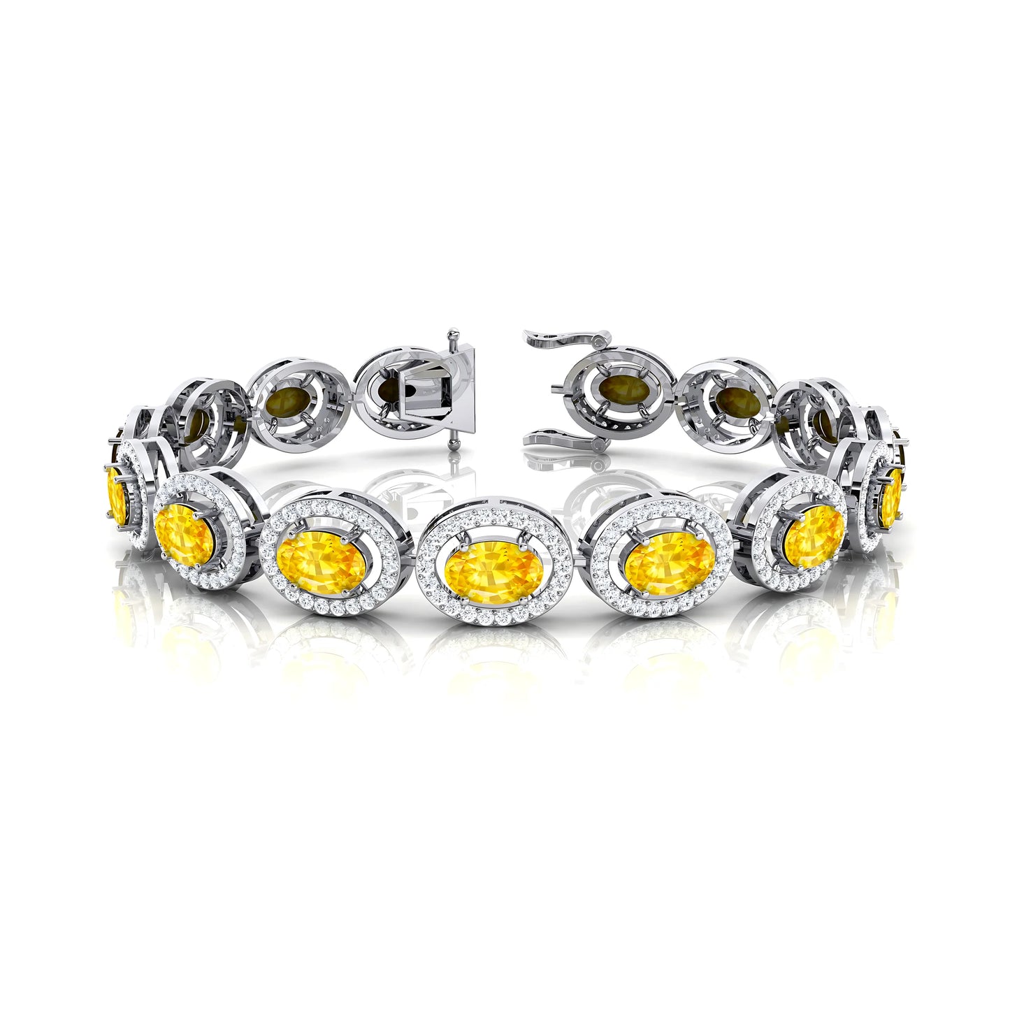 14K Gold Luxury Women Men Yellow Sapphire & Diamond Tennis Bracelet Mother Day Engagement Wedding Large Sapphire Tennis Bracelet