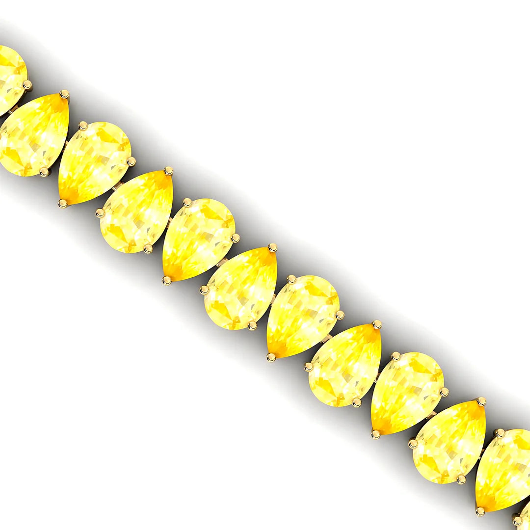 Women's Natural Yellow Sapphire Tennis Bracelet 14K Gold Pear Shaped Prong Setting 2025 Elegant Charm Gemstone Tennis Bracelets