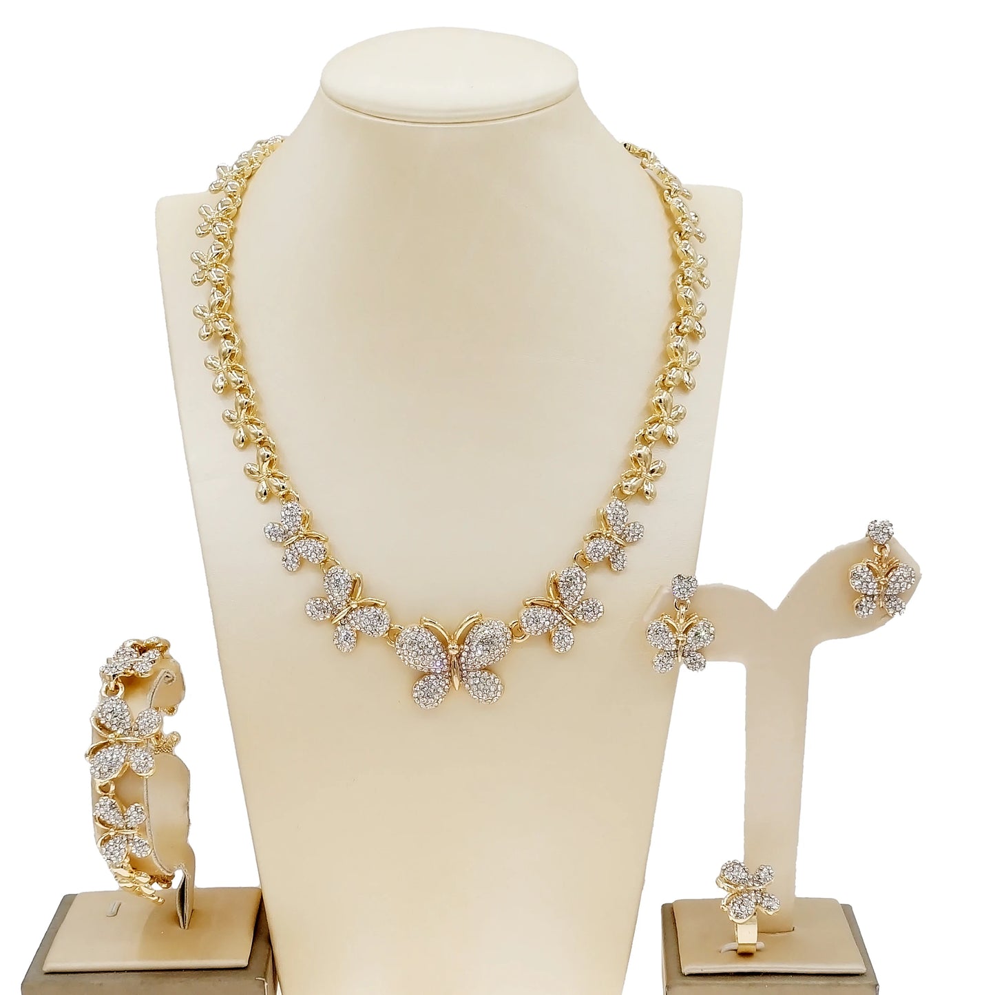 Zhuerrui New Beautiful and Noble Small Butterfly Gift Wedding Set Plating Gold Women Necklace Bracelet Earring Jewelry Z0009