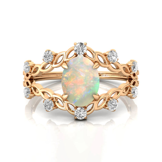 Natural Ethiopian Opal Gemstone Wedding Rings 18K Solid Gold Adorned ODM Natural Diamonds Luxurious Classic Engagement Jewelry
