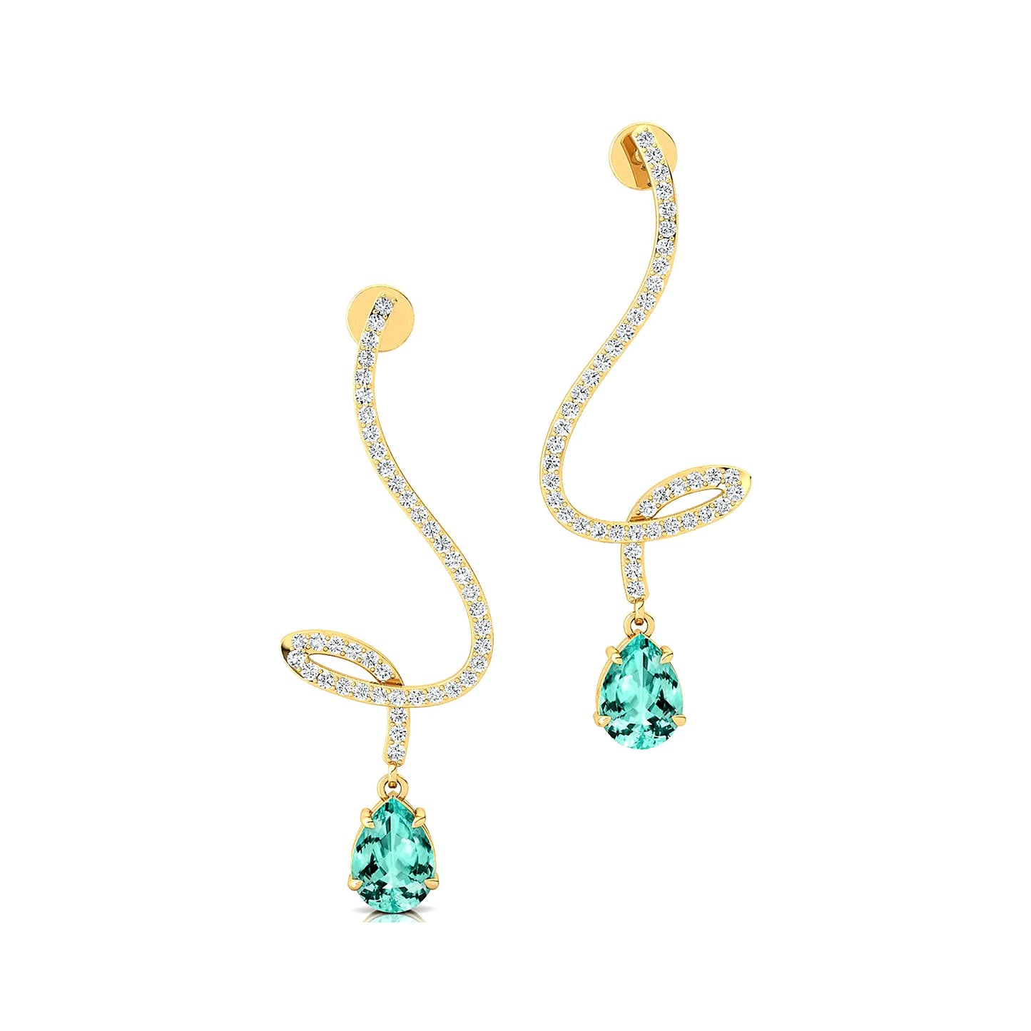 18K Solid Gold Dangle Drop Earring Lab Grown Paraiba Tourmaline Gemstone Real Diamonds Rhodium Plated Certified Wedding Earrings