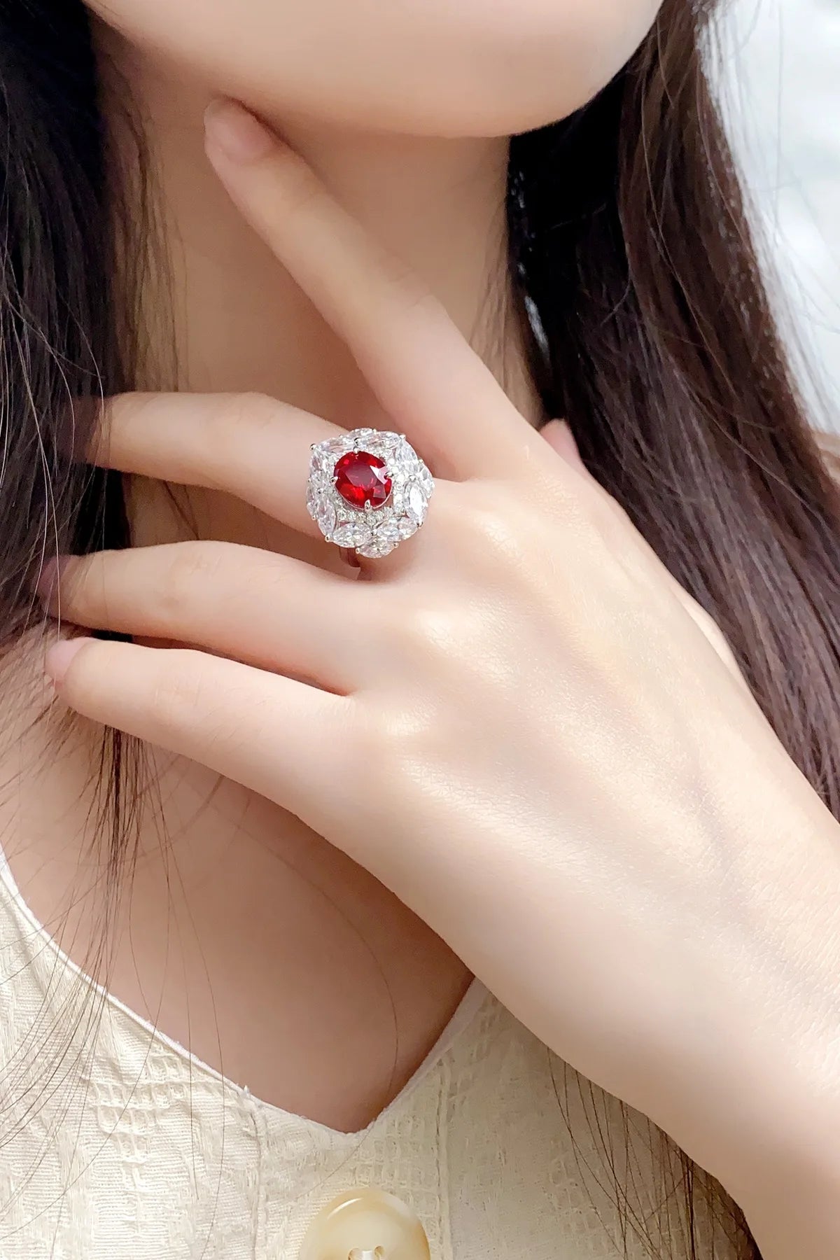 Gemfiori Anster Lab Made Diamonds and Ring S925 Sterling Silver Lab Created Ruby Women Ring