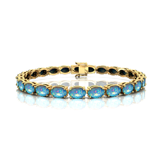 Romantic Style 14K Gold Ethiopian Opal Tennis Bracelet Oval Shape Semiprecious Opal Gemstone Bracelet For Engagement Anniversary