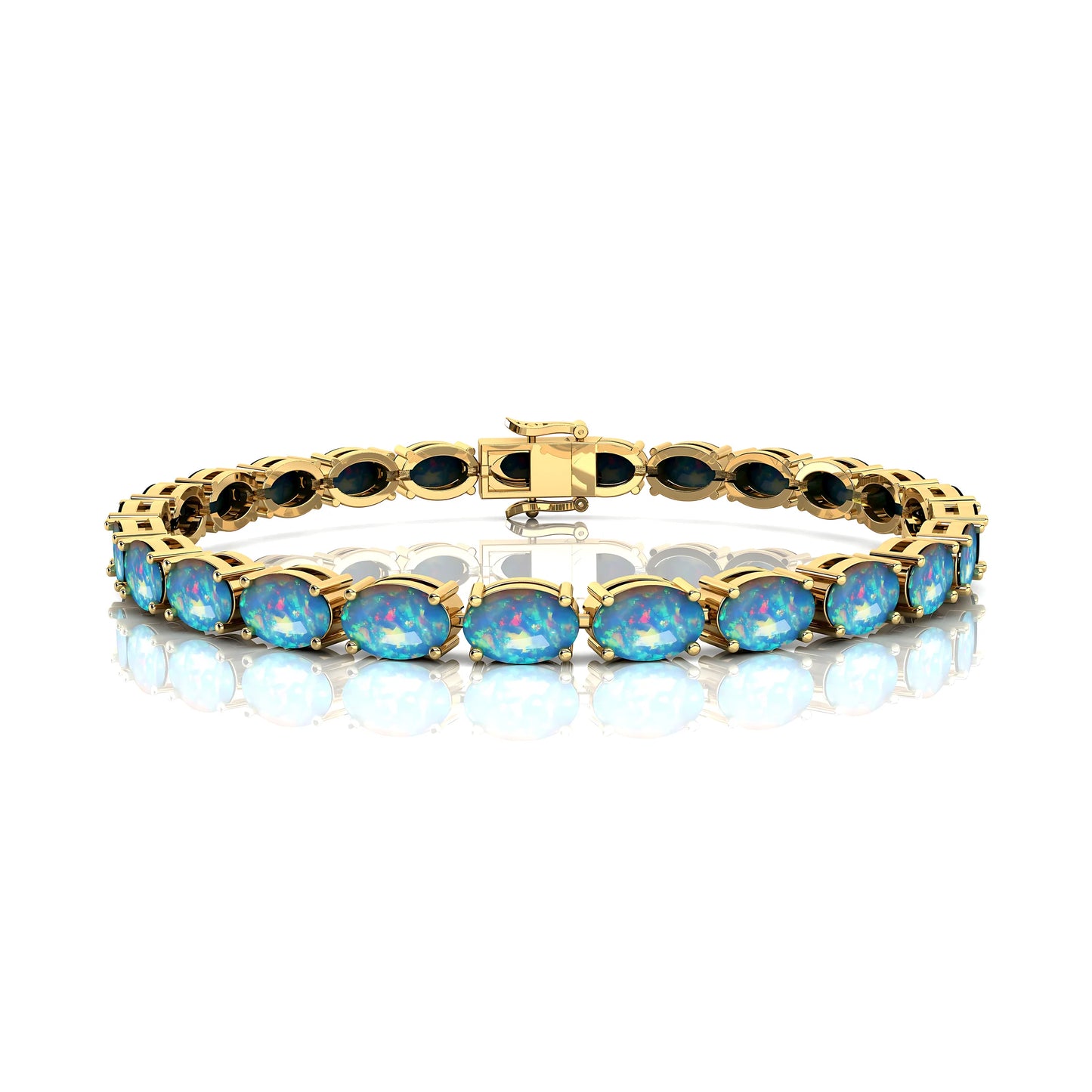 Romantic Style 14K Gold Ethiopian Opal Tennis Bracelet Oval Shape Semiprecious Opal Gemstone Bracelet For Engagement Anniversary