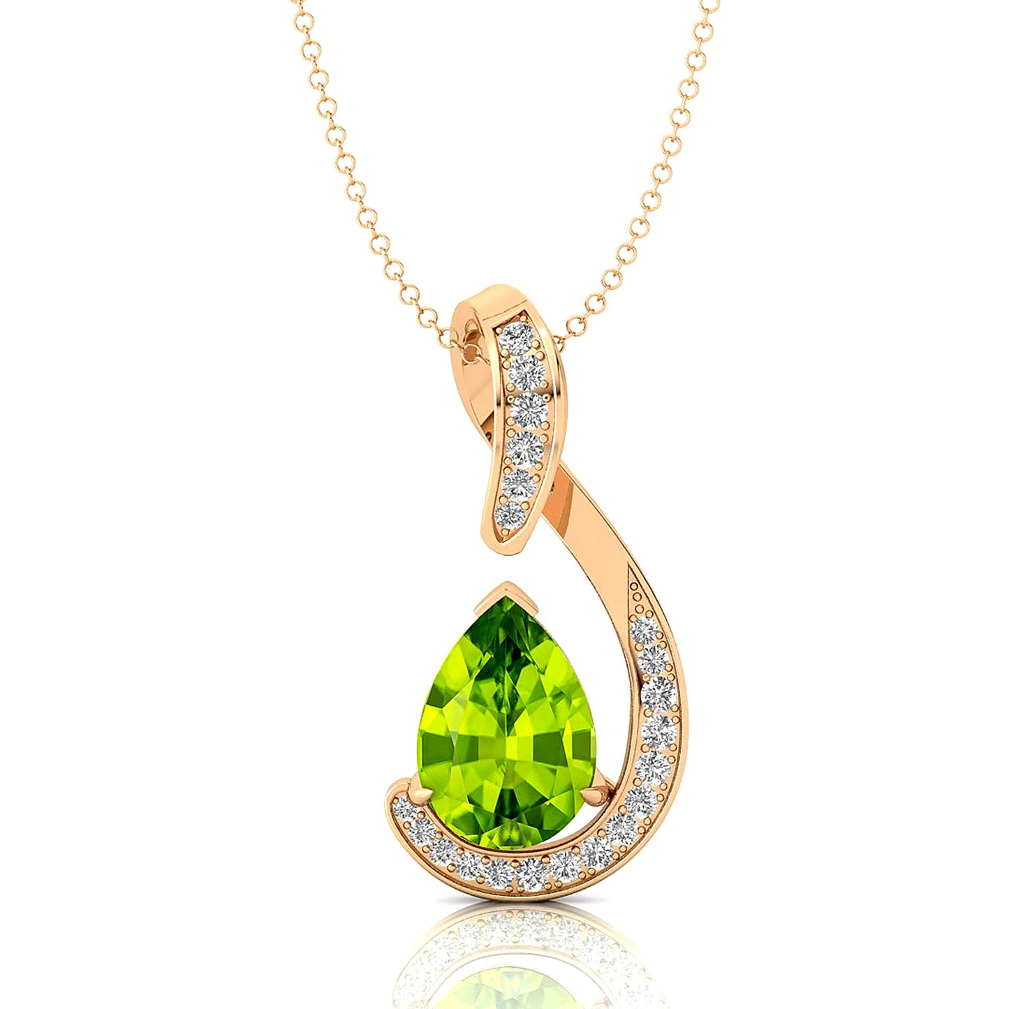 Pear Cut Natural Peridot Gemstone & Real Diamond Charm Pendant in 18K Solid Gold Pendant Custom Bridal Fine Jewelry OEM ODM