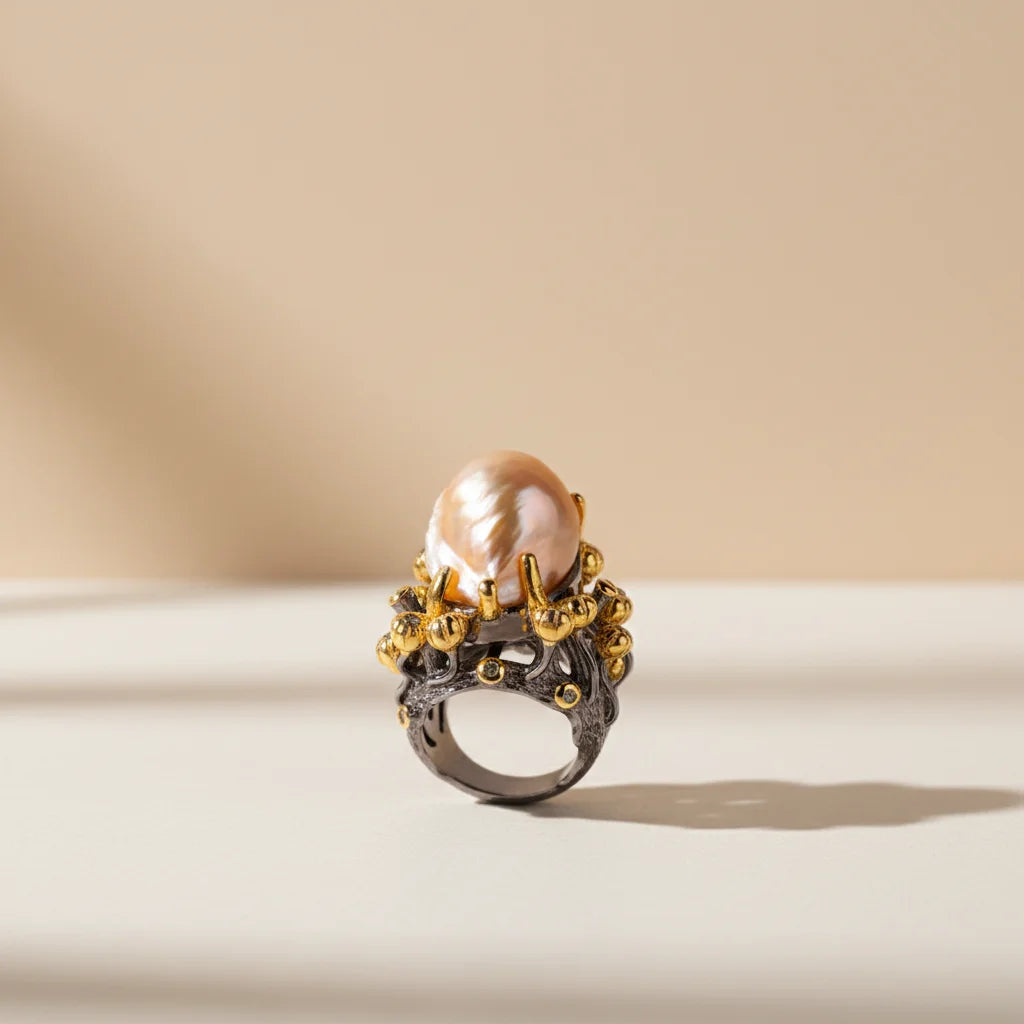 Freshwater 925 Baroque Pearl Silver Ring Boho Jewelry
