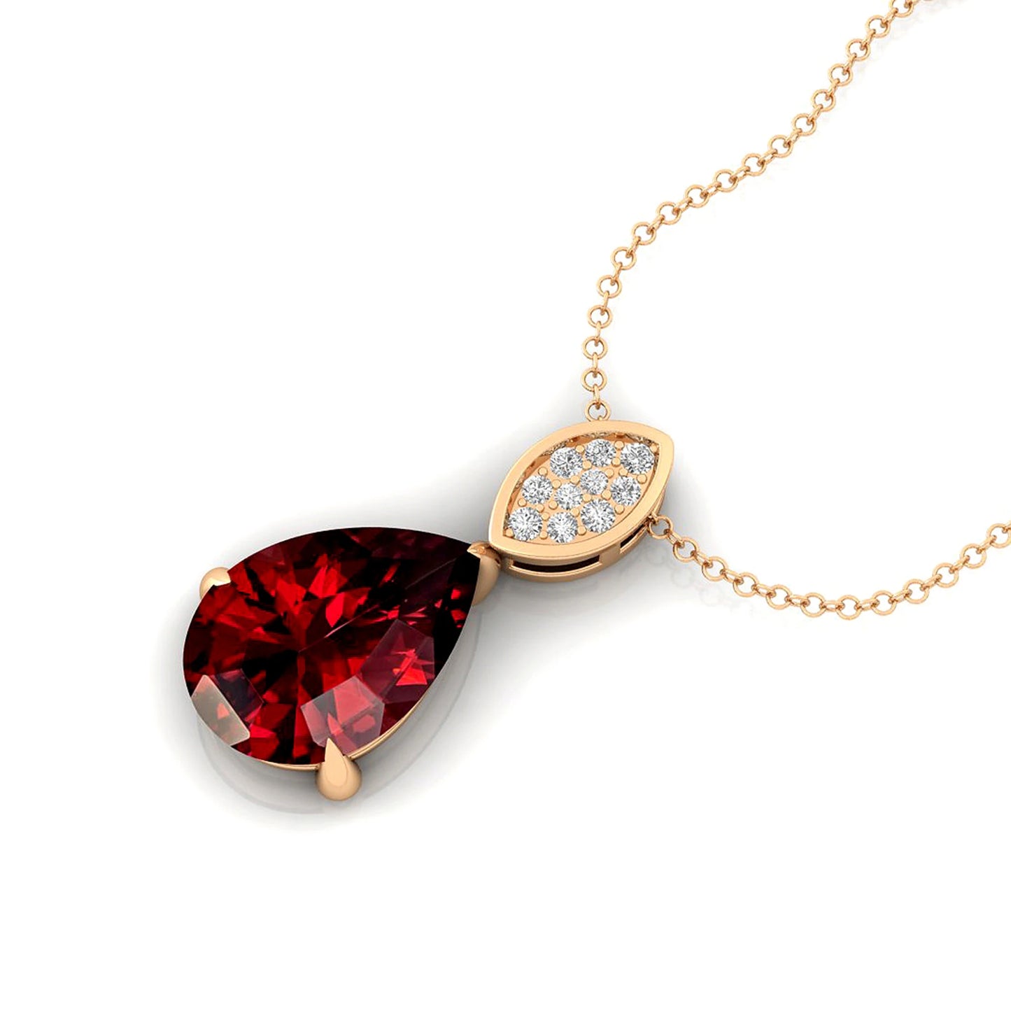 14K Solid Yellow Rose White Gold Rhodium Plated Cute Fancy Teardrop Pear Shaped Pendant Natural Red Garnet Gemstone Pendant Gift