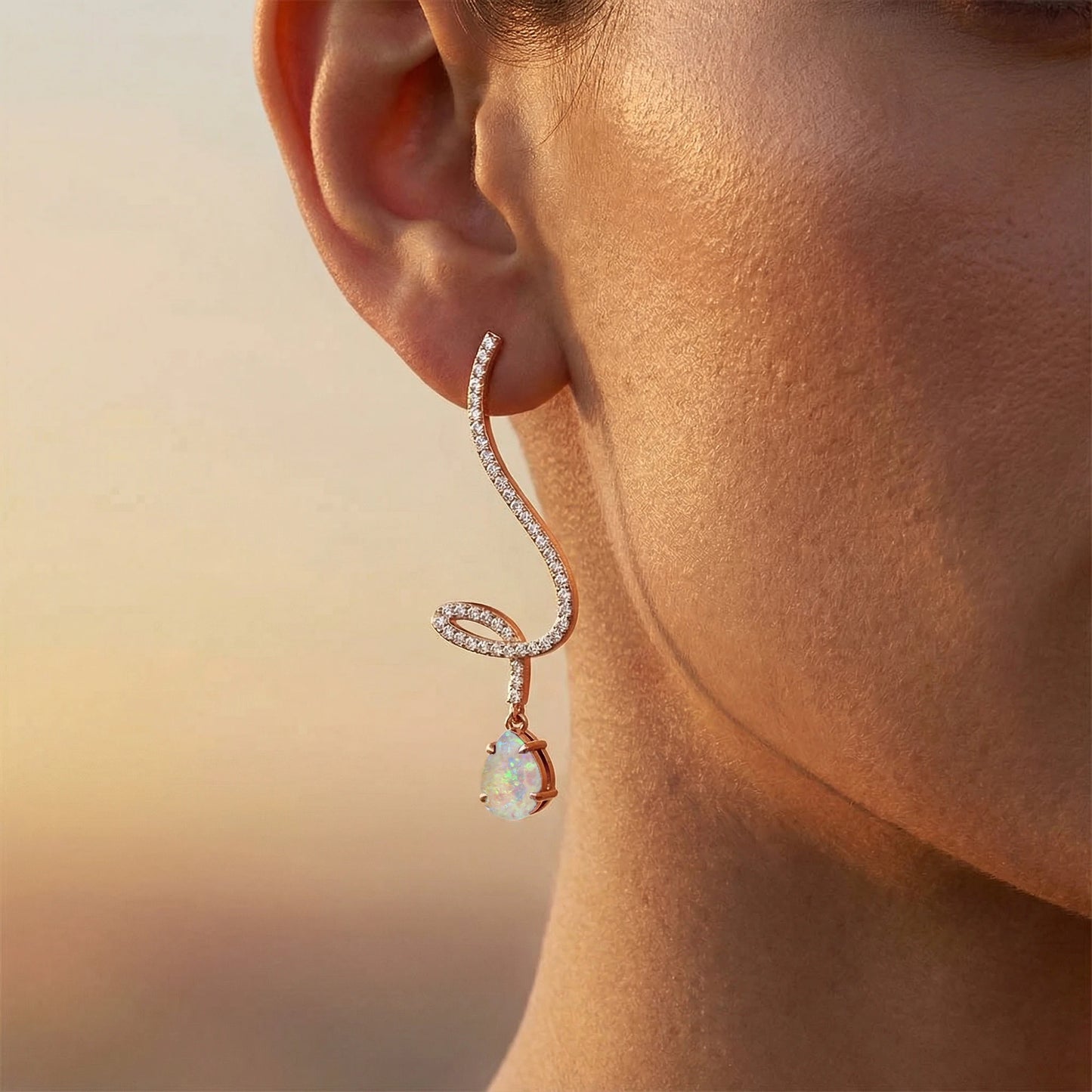 Handmade 18K Solid Gold Rhodium Plated Luxury Dangle Drop Earrings Ethiopian Opal Gemstone & Real Diamonds Earrings For Women