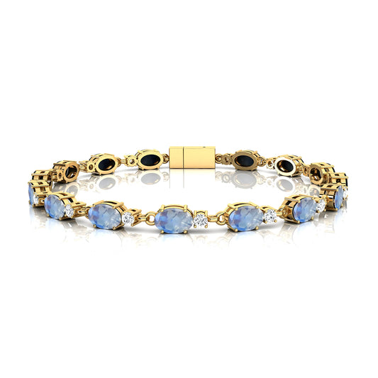 Natural Oval Shape Rainbow Moonstone Tennis Bracelet 14K Gold Prong Set Wedding Gift Luxury Party