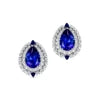 Classic 18K Solid Rose Gold Earrings Cute Trendy Women's Fine Studs Halo Pear Shaped Lab Grown Blue Sapphire OEM Anniversary