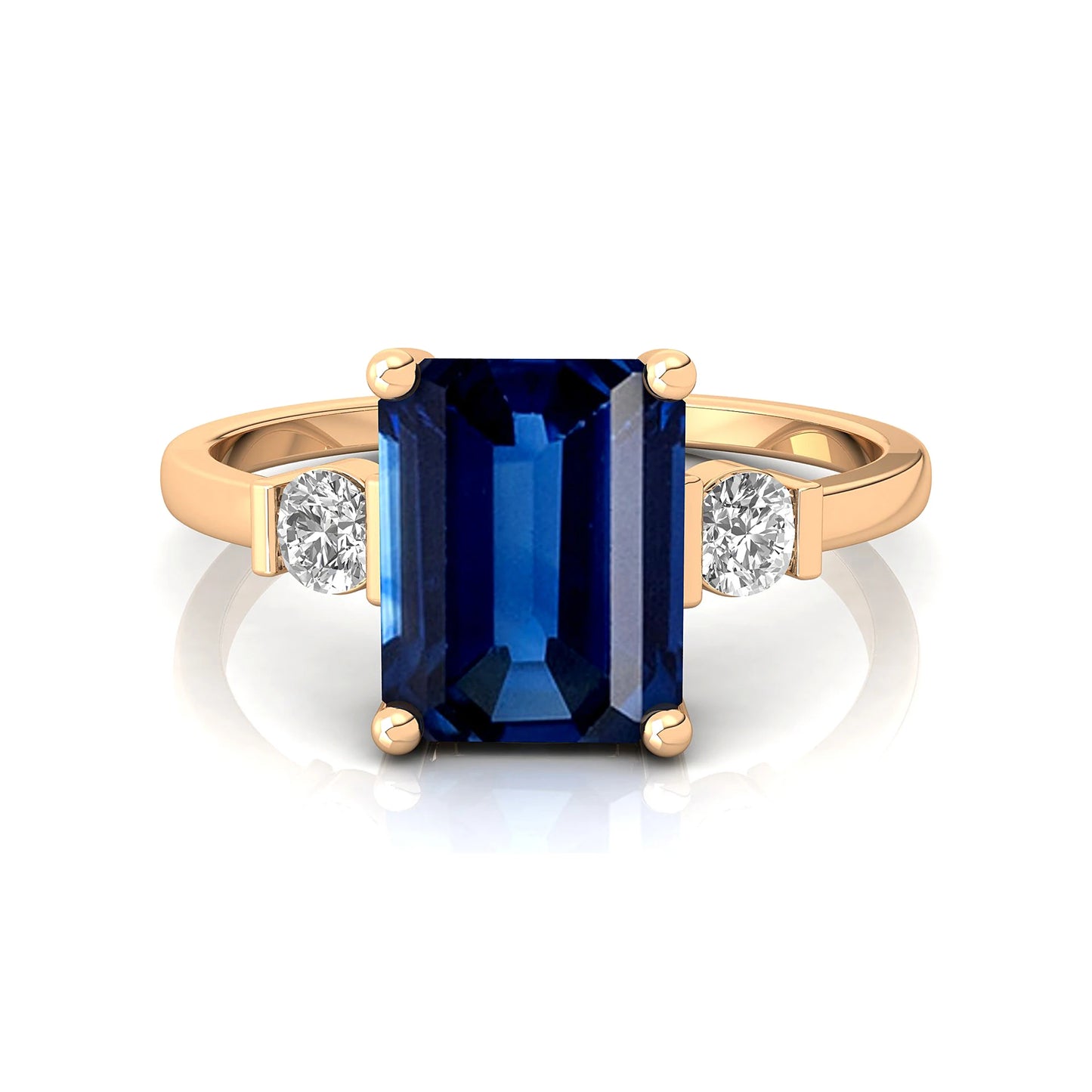 Natural Round Cut Lab Grown Blue Sapphire 2 Diamond 14k 18k Solid Gold Ring Wedding Engagement Party Rings OEM