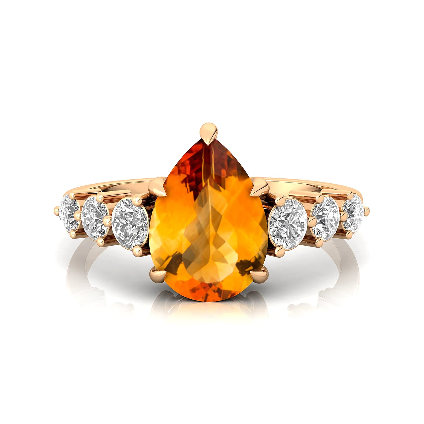 Natural Gemstone Dazzling Pear Cut Citrine 18k Solid Rose Gold Bridesmaid Cluster Rings with Genuine Diamonds at Wholesale Price