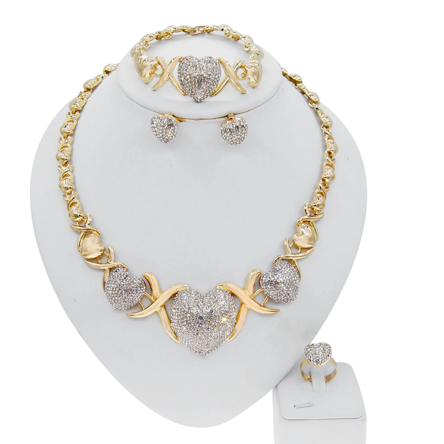 Zhuerrui I Love You Big Heart Hug and Kiss Xoxo Jewelry Sets Wedding High Quality 18K Gold Plated African Women Jewelry SetC0001