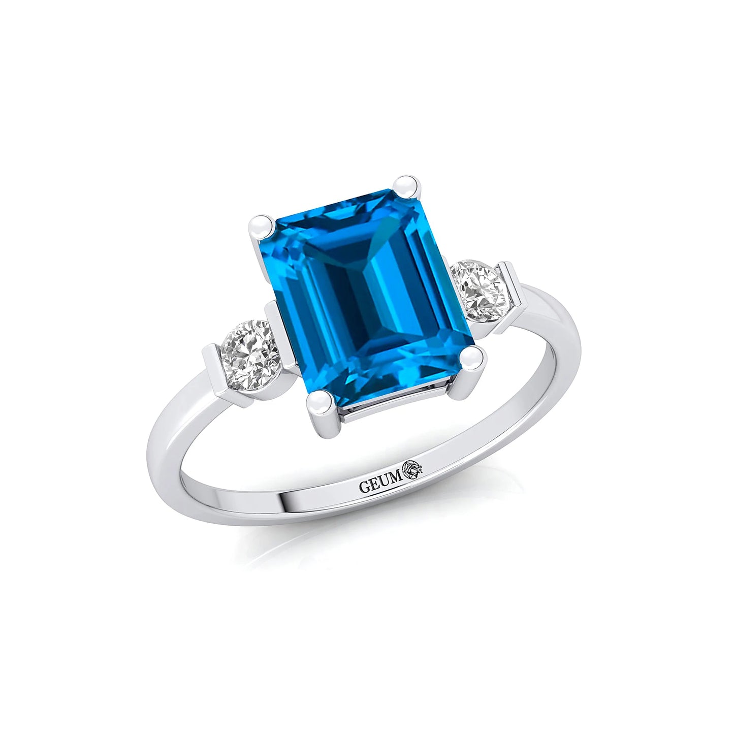 Solid 18K Pure Gold Genuine Pave Diamond Natural Swiss Blue Topaz Gemstone Rings IGI Certified Fine Women's Classic Bridal