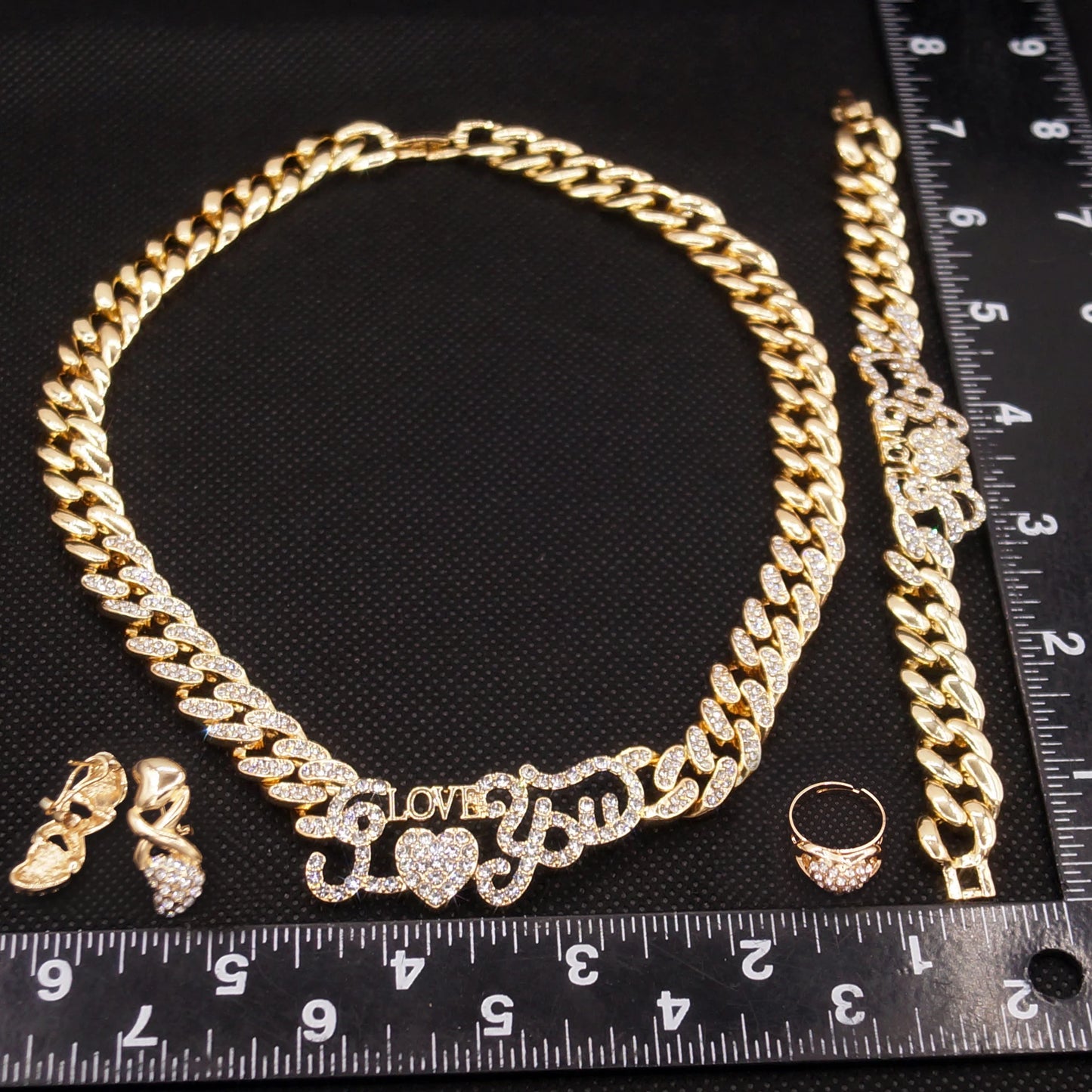 Zhuerrui Fashion Charming Cuban Chain Ladies Jewelry Trend Hip Hop Party Banquet Necklace Bracelet Ring Earring Jewelry SetZ0041
