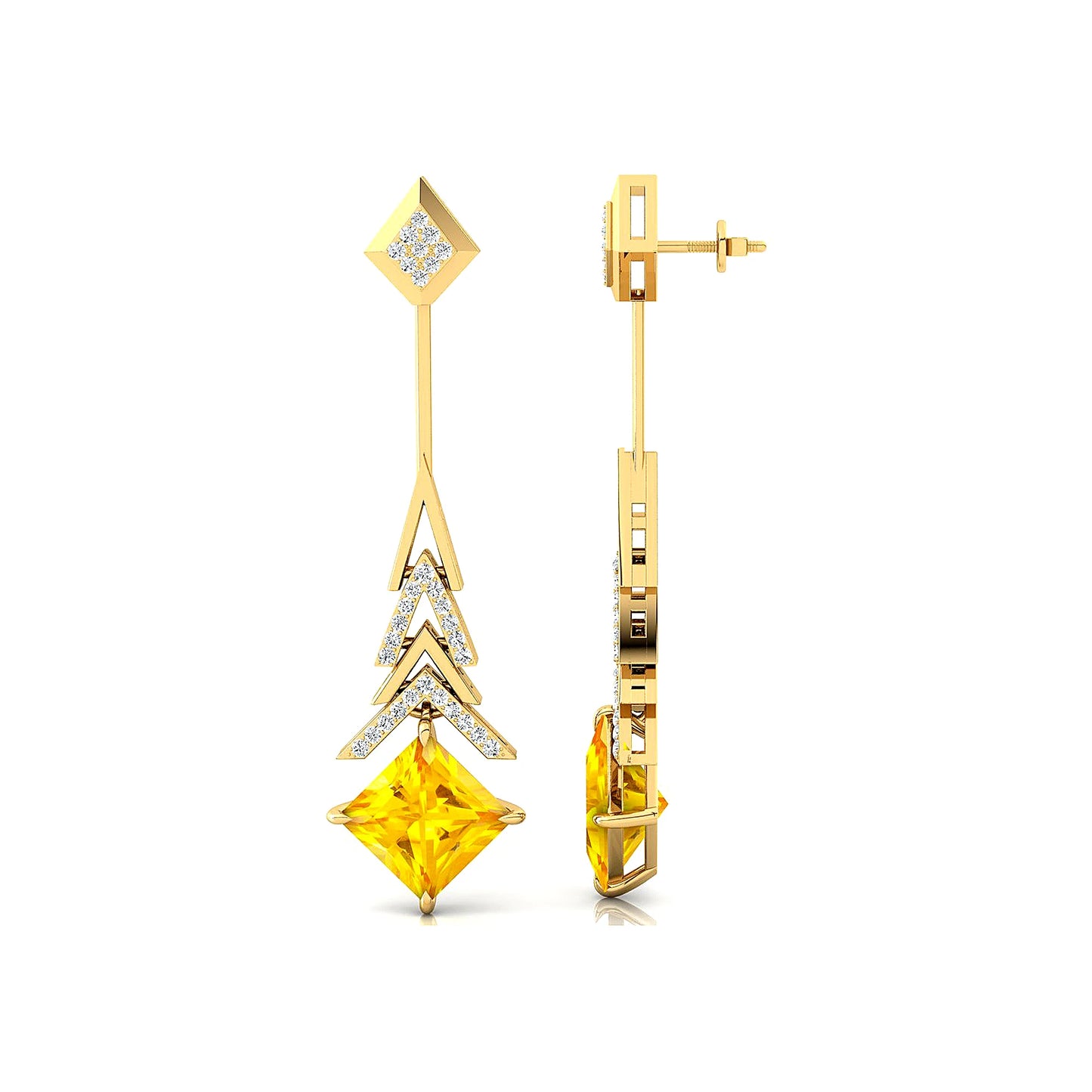18K Gold Lab Grown Yellow Sapphire Gemstone Real Diamond Drop Earrings Luxurious Fine Fashionable Wedding Party Jewelry Earrings
