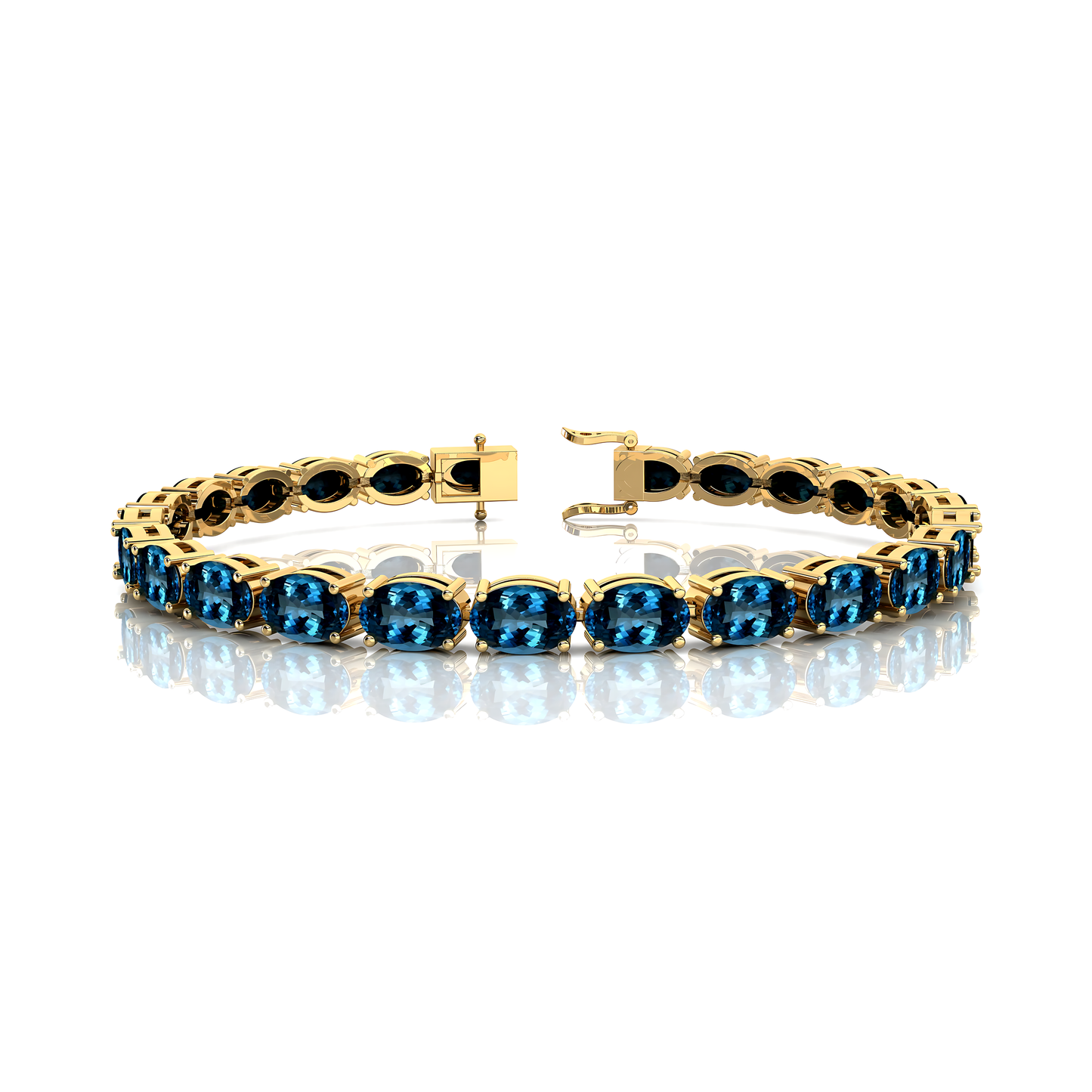 Natural Certified London Blue Topaz Tennis Bracelet 14K Rose Yellow White Gold Oval Cut 6X4 mm Gemstone Gifts Parties Bracelets
