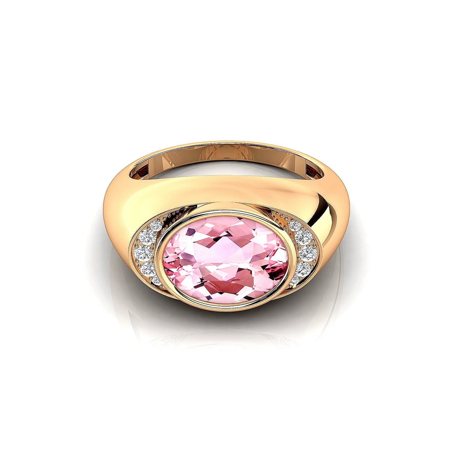 18k Solid Gold Rings Natural Morganite Gemstone With Real Diamonds Classic Wedding Ring Rhodium Plated Jewelry Gift For Mother
