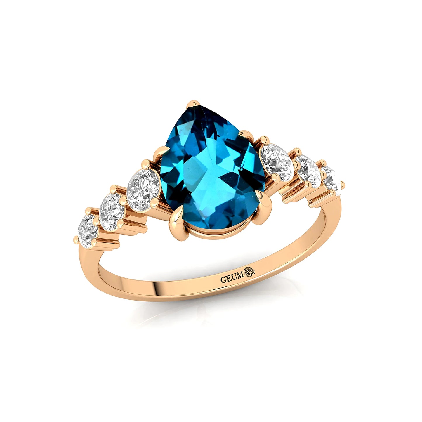 Wholesale Engagement Wedding Minimalist Classic Jewelry 18k Solid Gold Bridal Ring Adorned Natural London Blue Topaz Gemstone