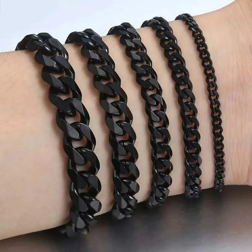 REBEL BMYF007-Ya Stainless Steel Six-Side Chain Black Color Men Women Bracelet Jewelry Couple's Gift