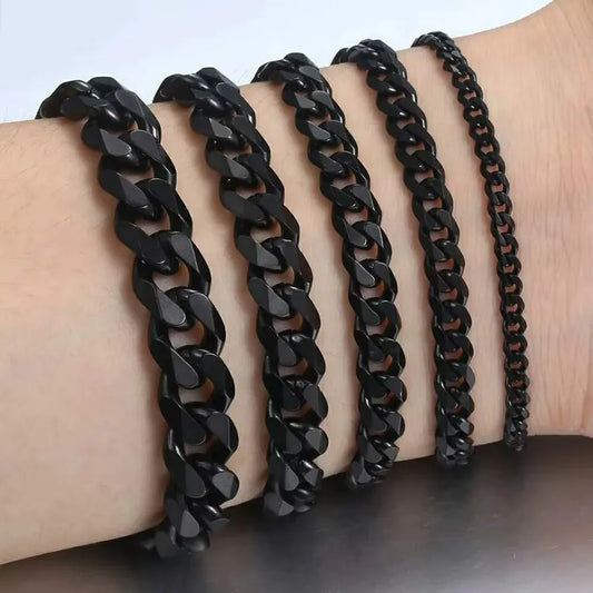 REBEL BMYF007-Ya Stainless Steel Six-Side Chain Black Color Men Women Bracelet Jewelry Couple's Gift