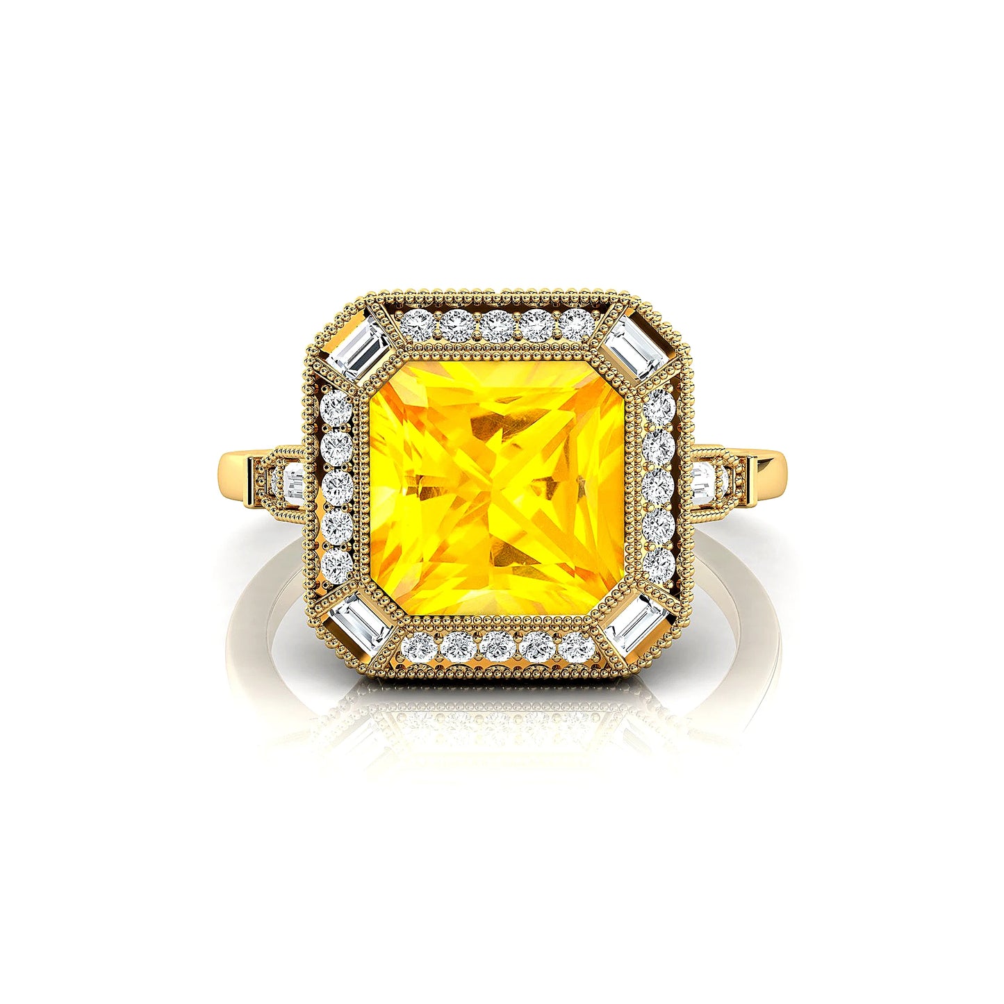 Lab Grown Yellow Sapphire Gemstone Diamonds Wedding Engagement Rings Fine Jewelry 14k 18kt Solid Gold Gemstone & Diamond Rings