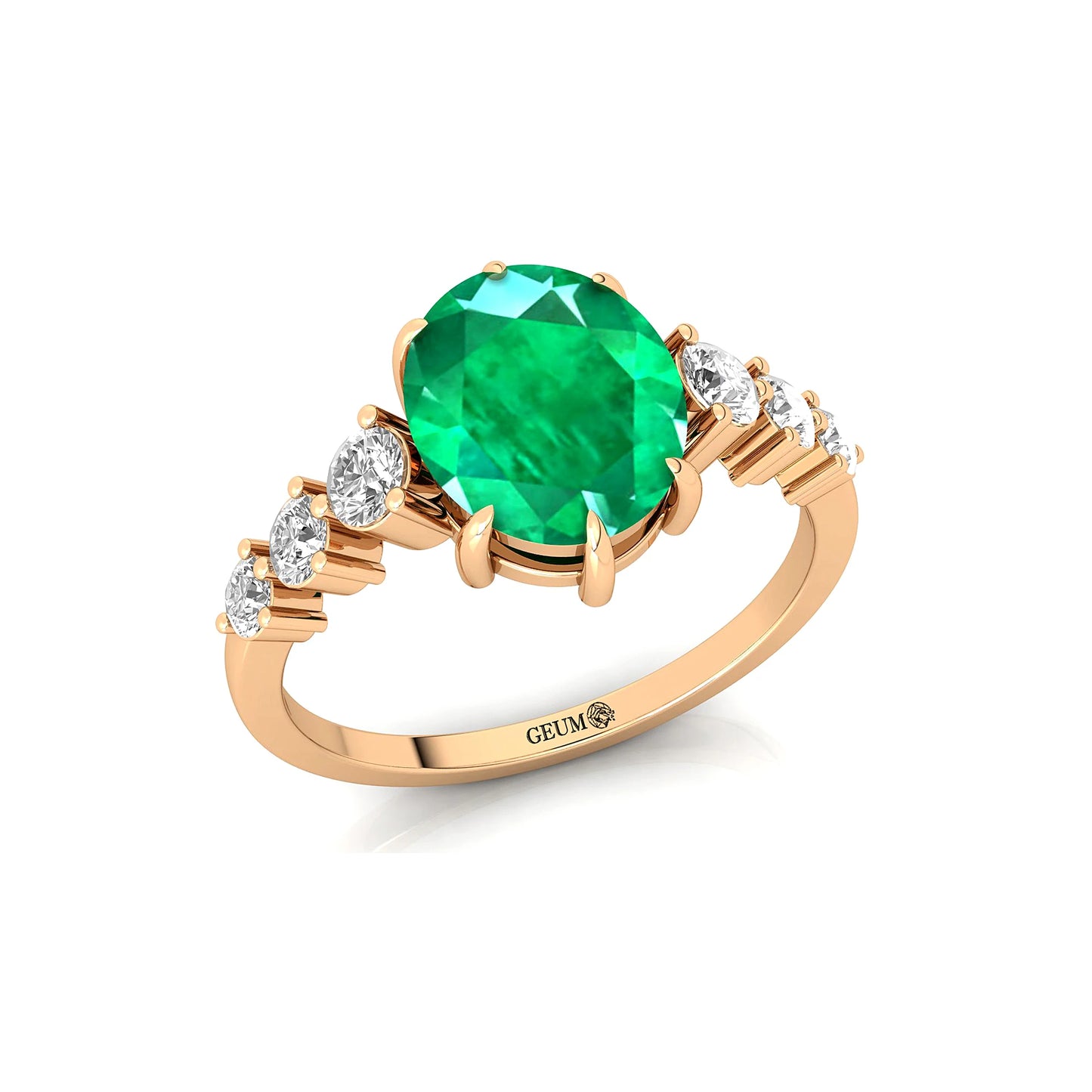 Solid 18K Rose Gold Lab Grown Emerald & Diamond Wedding Rings Classic Women's Fine Jewelry Wholesale Factory Prices OEM