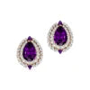 Solid 18k Gold Natural Amethyst Gemstone Diamond Cute Rhodium Plated Luxurious Design Women's Trendy Halo Ear studs For Women
