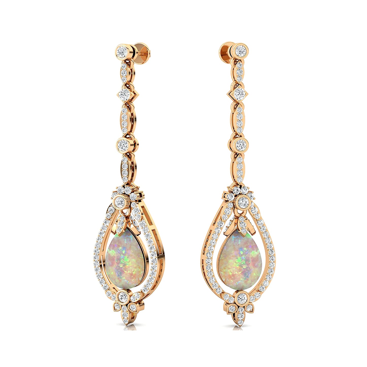 Personalized Fine Fashionable Wedding Party Jewelry 18K Gold Natural Ethiopian Opal Gemstone Real Diamond Dangle Drop Earrings