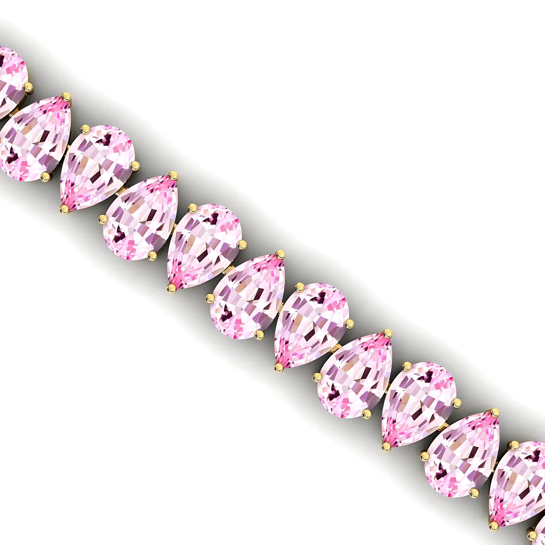Top-Rated Supplier 14K Yellow Gold Prong Set Natural Pink Morganite Tennis Chain Bracelet Pear Morganite Bridal Tennis Bracelets