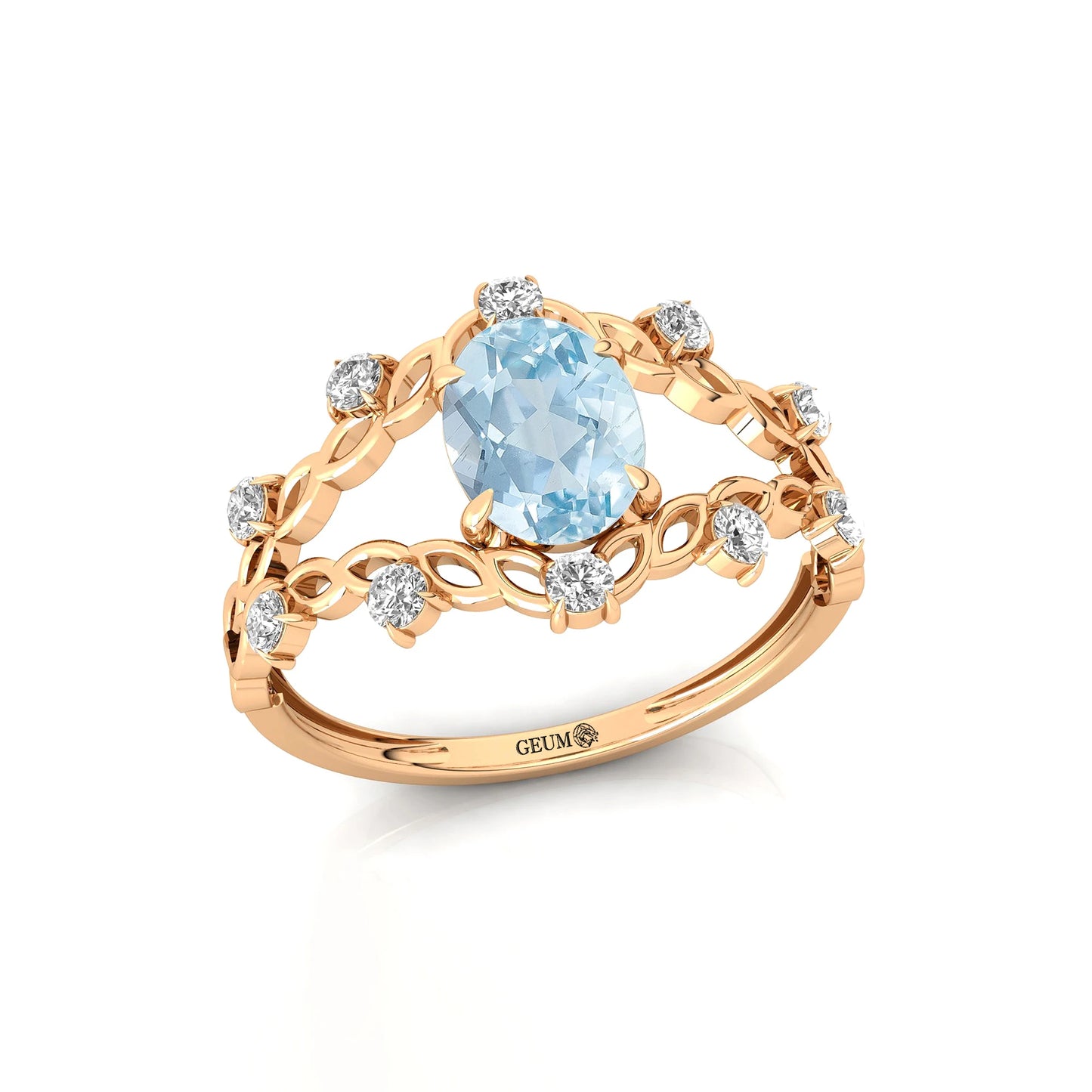 Oval Cut Natural Aquamarine Gemstone Diamond 18k Rose Gold Anniversary Wedding Party Rings for Women