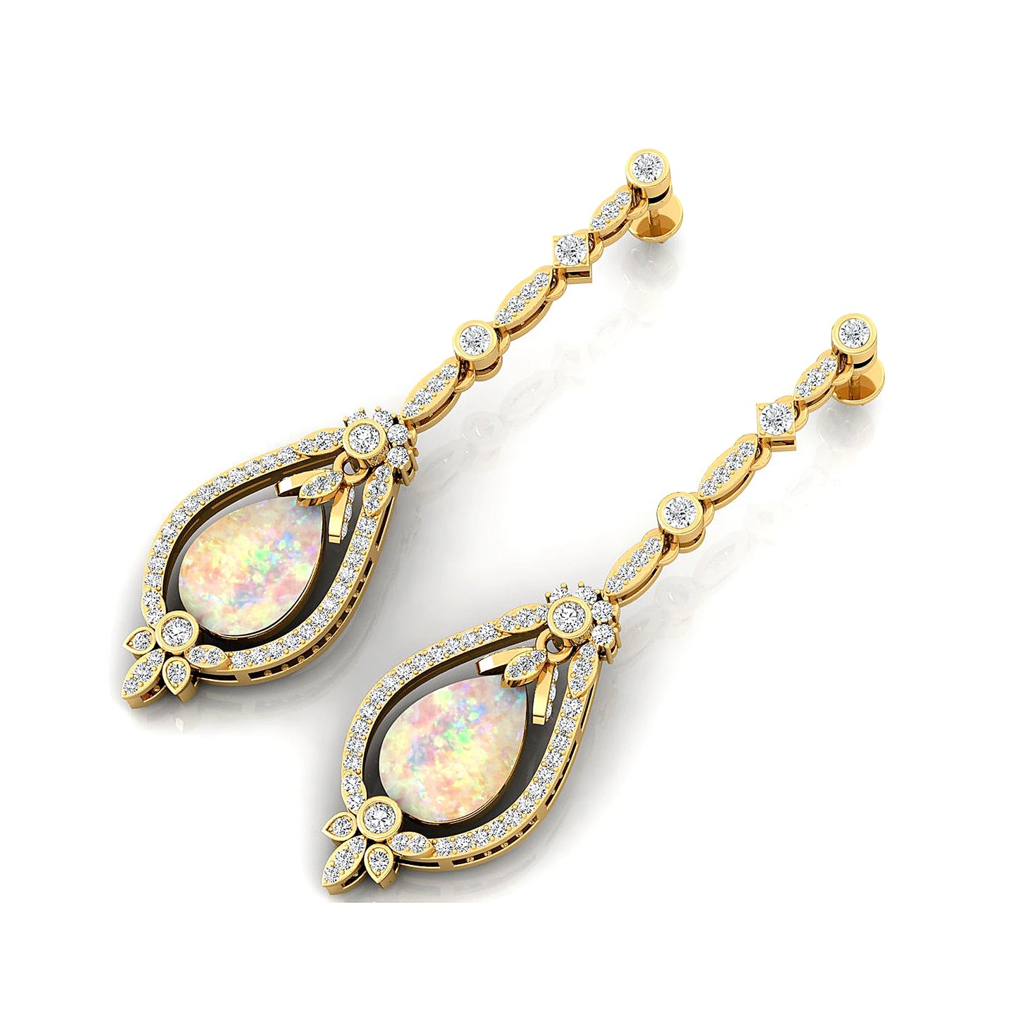 Personalized Fine Fashionable Wedding Party Jewelry 18K Gold Natural Ethiopian Opal Gemstone Real Diamond Dangle Drop Earrings