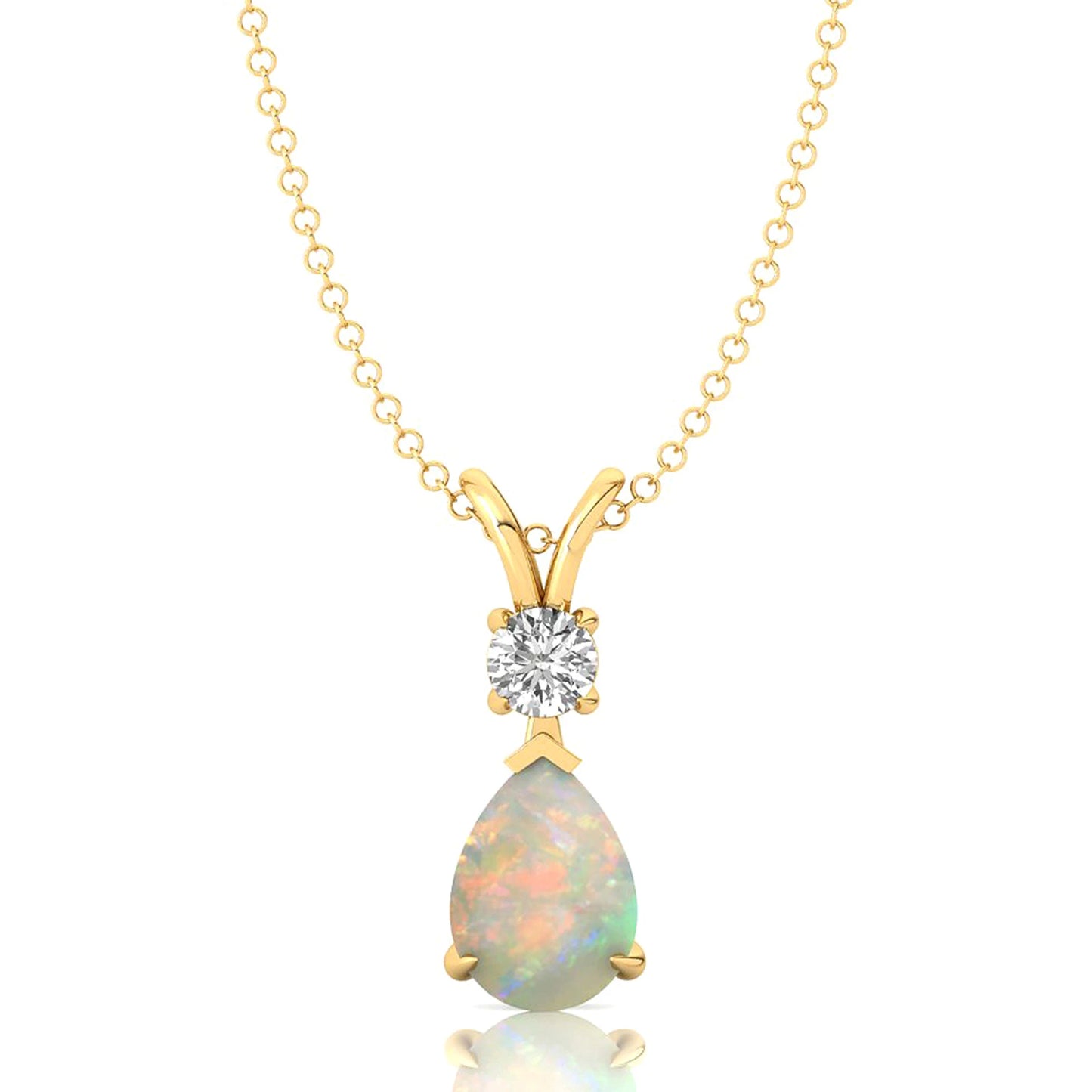 Pear Cut Natural Ethiopian Opal Solitaire Pendant in 14k Solid Gold Rhodium Plated Cute Style Diamond Round Cut Charm Pendant