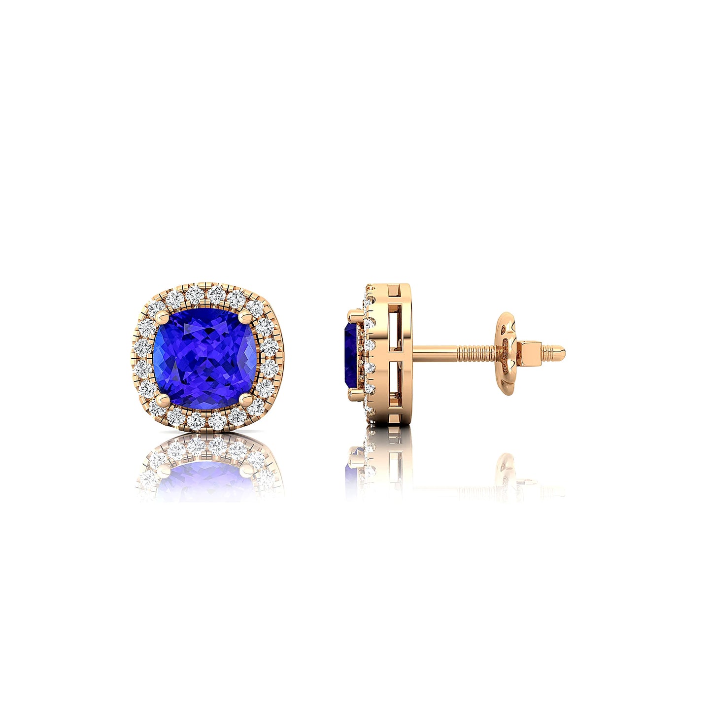 18k Solid Gold Cute Natural Tanzanite Gemstone Real Diamonds Luxurious Birthstone Halo Studs Earrings For Wedding Gift For Her